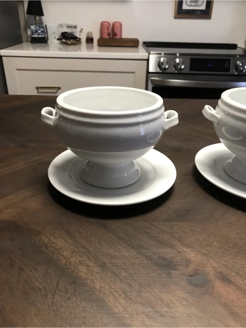 Crate & Barrel French Onion Soup Tureens with Saucers Set of Two